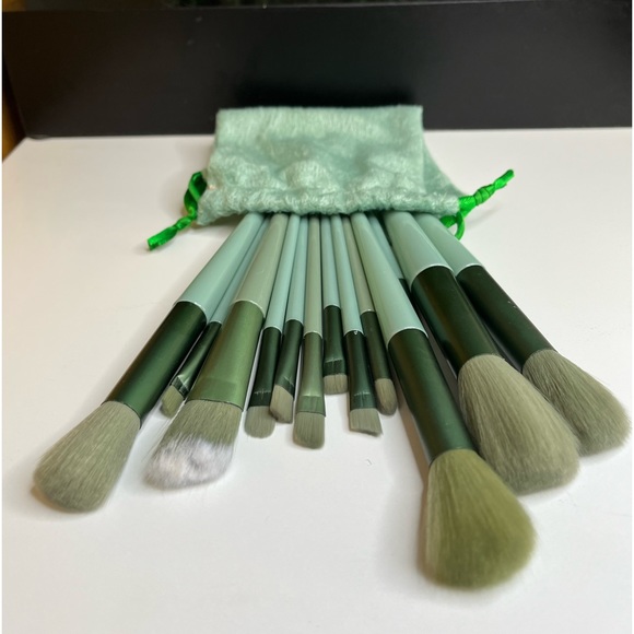 💥NEW💥 13 piece makeup brush set w carrying bag green face blush foundat… - Picture 1 of 7